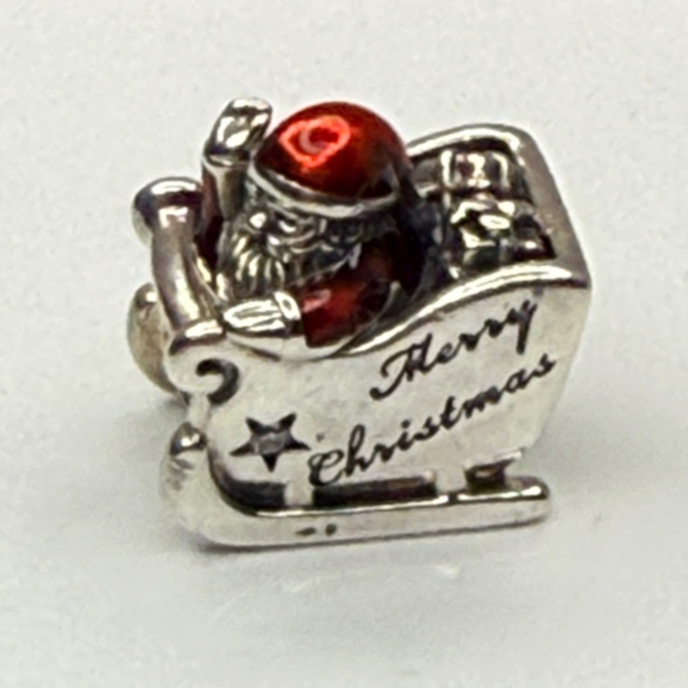 Authentic Pandora Santa Sleigh Merry Christmas Charm S925 ALE